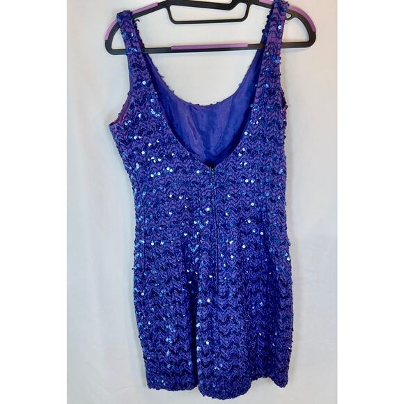 Vintage Purple Sequin Zigzag Mini Dress 11/12 Party Prom Glam 90s - Picture 4 of 10